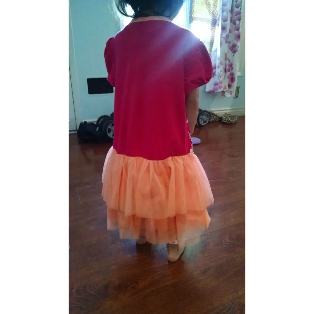 NEW Disney Frozen Sisters Forever Hearts Dress Girls Tulle Anna Elsa sz 4-5